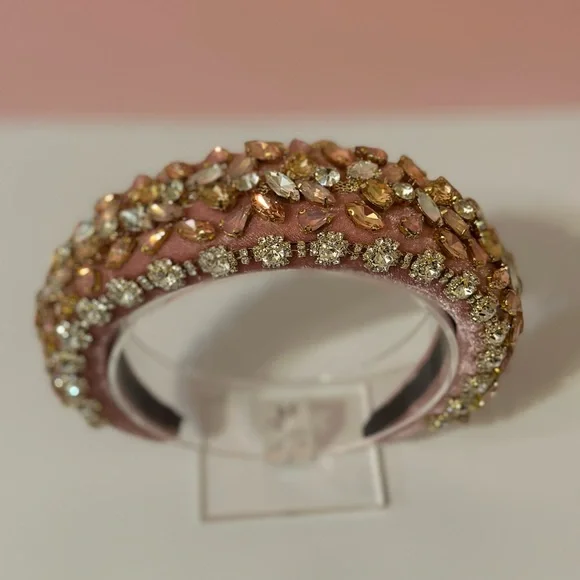 Light Pink Rhinestone Velvet Headband - Picture 3 of 9